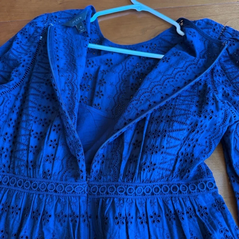 J.Crew navy blue eyelet long-sleeve flutter hem dress 100% cotton